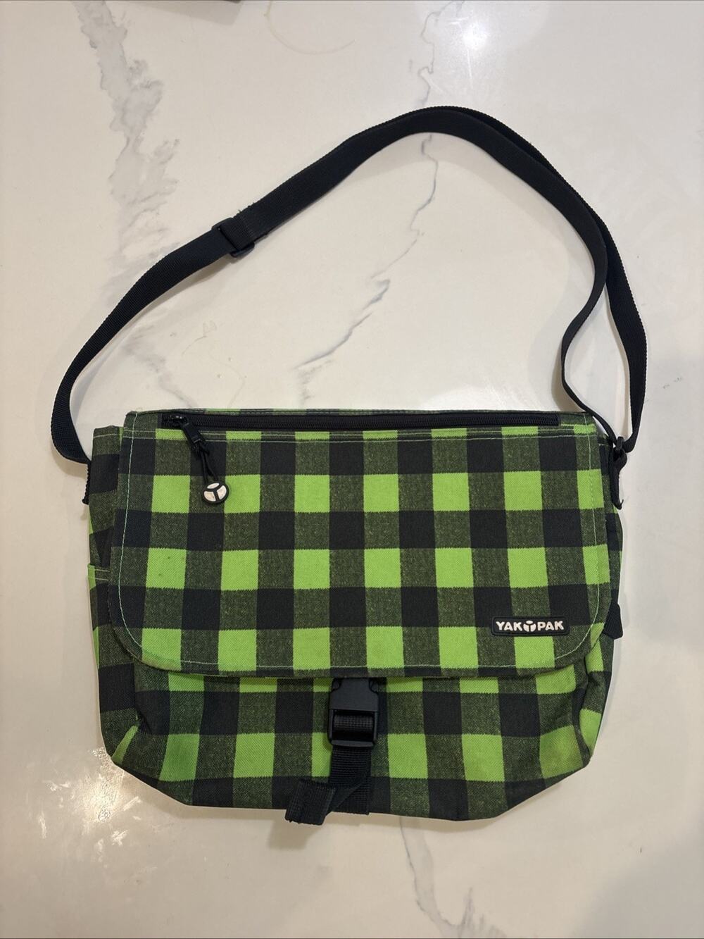 Vintage Green Gray Black Plaid Print YakPak Backpack Messenger Bag